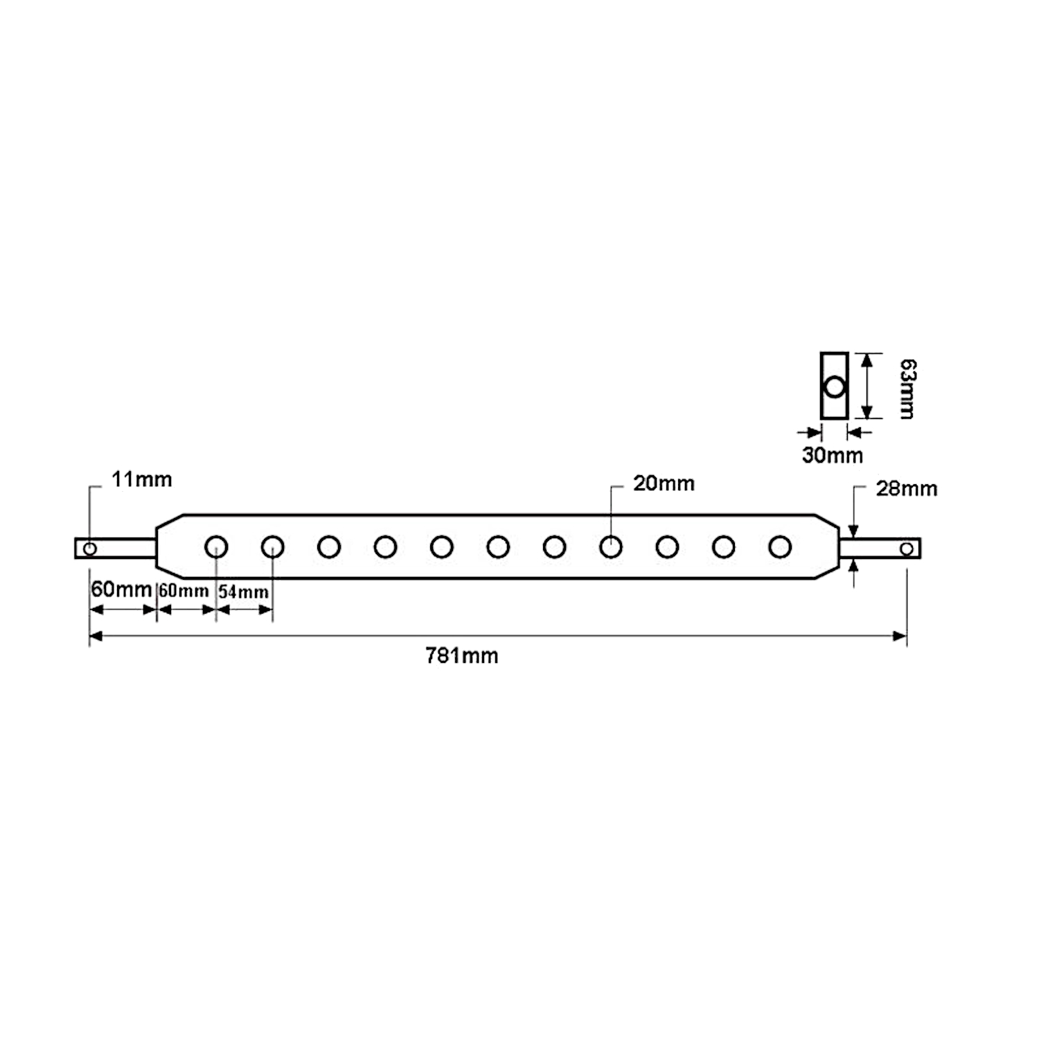 Ackerschiene Kat 2 781mm 11 Löcher
