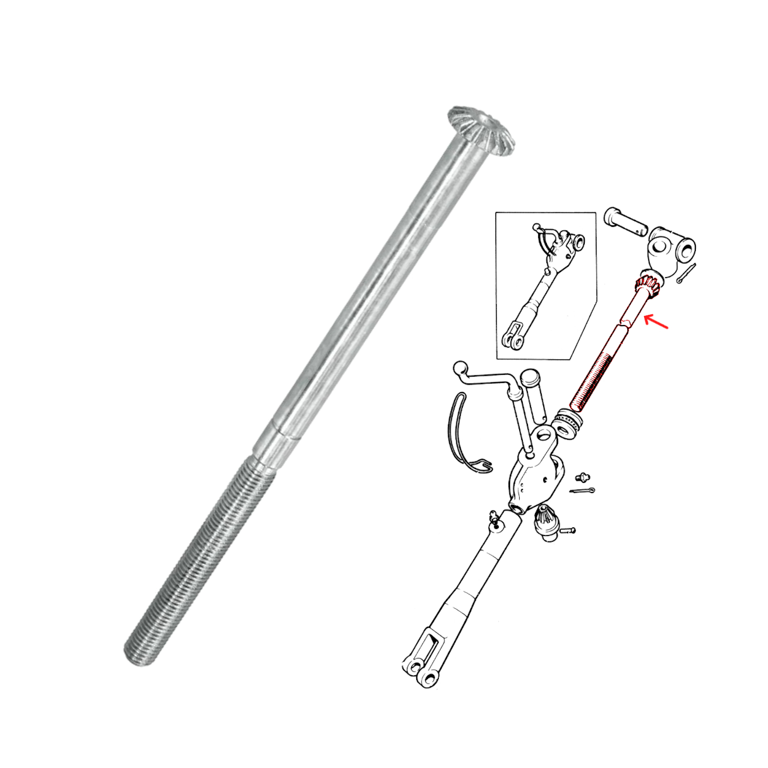 Welle für Hubspindel  360mm 3/4" UNC  MF65 155 240